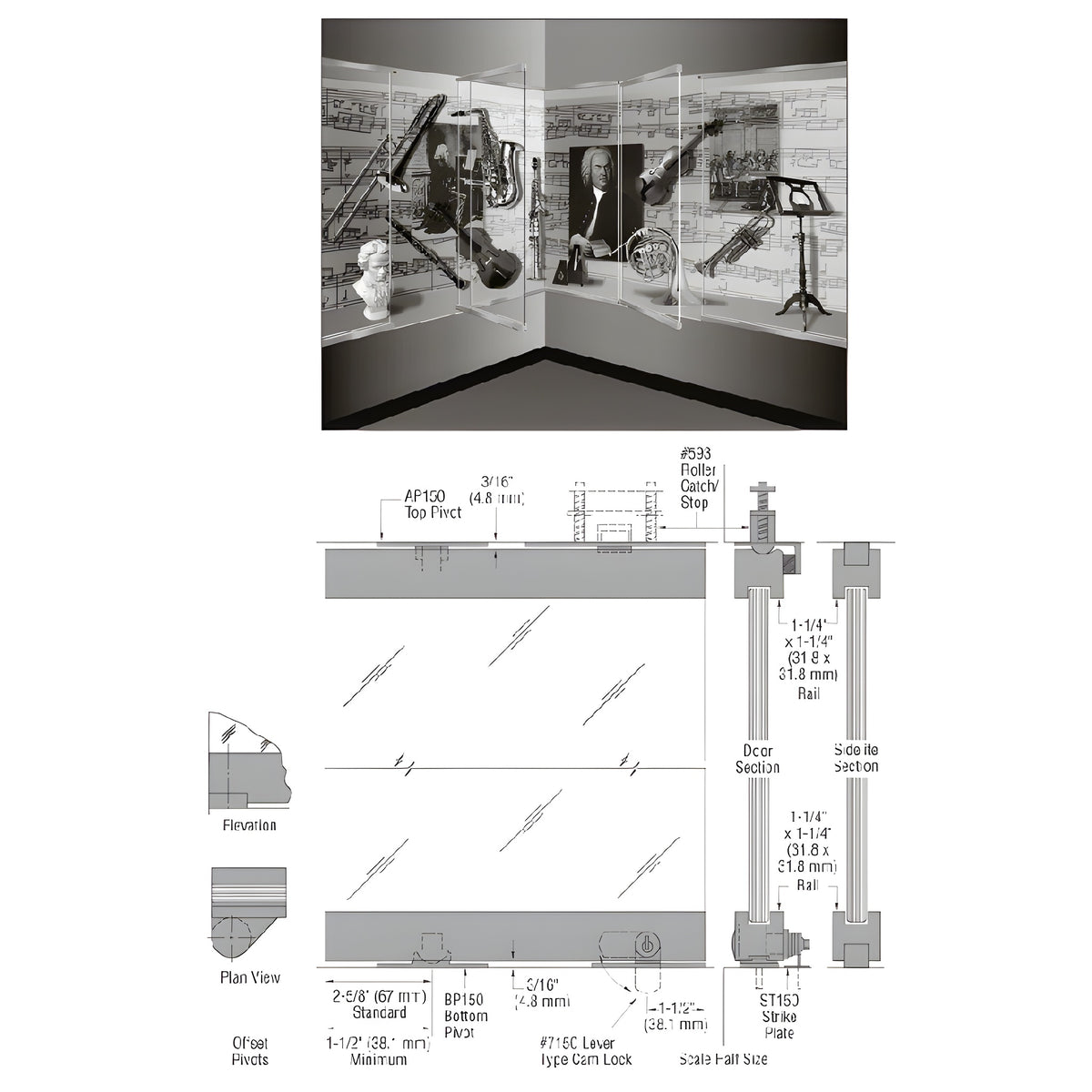 CRL-Blumcraft® Satin Anodized 1301 Series Display Case Door - 1/2" Tempered Glass