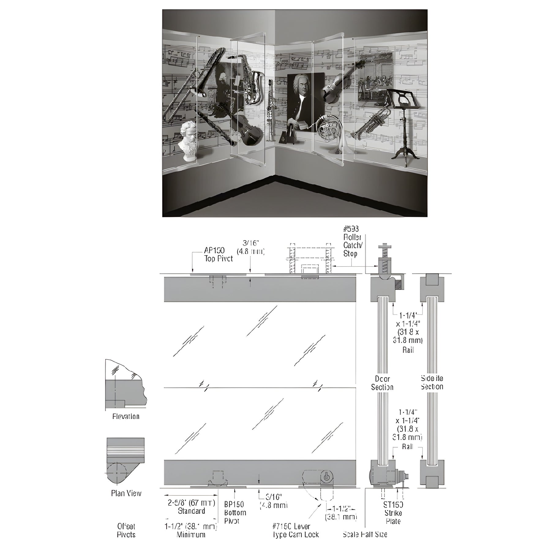 CRL-Blumcraft® Satin Anodized 1301 Series Display Case Door - 3/8" Tempered Glass