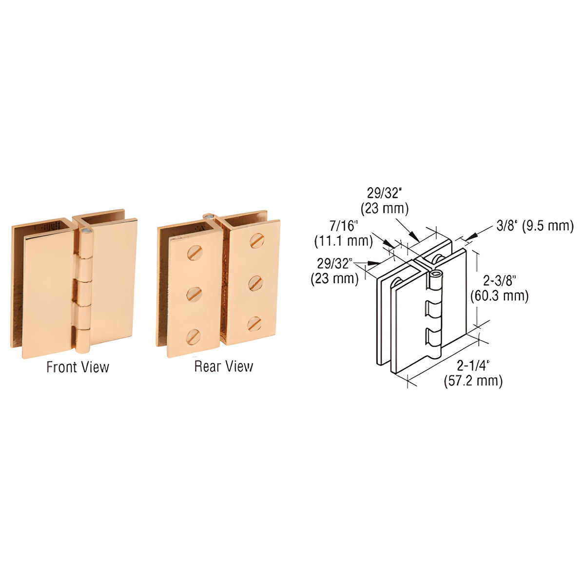 CRL Brass Large Glass-to-Glass Out-Swing Set Screw Hinge