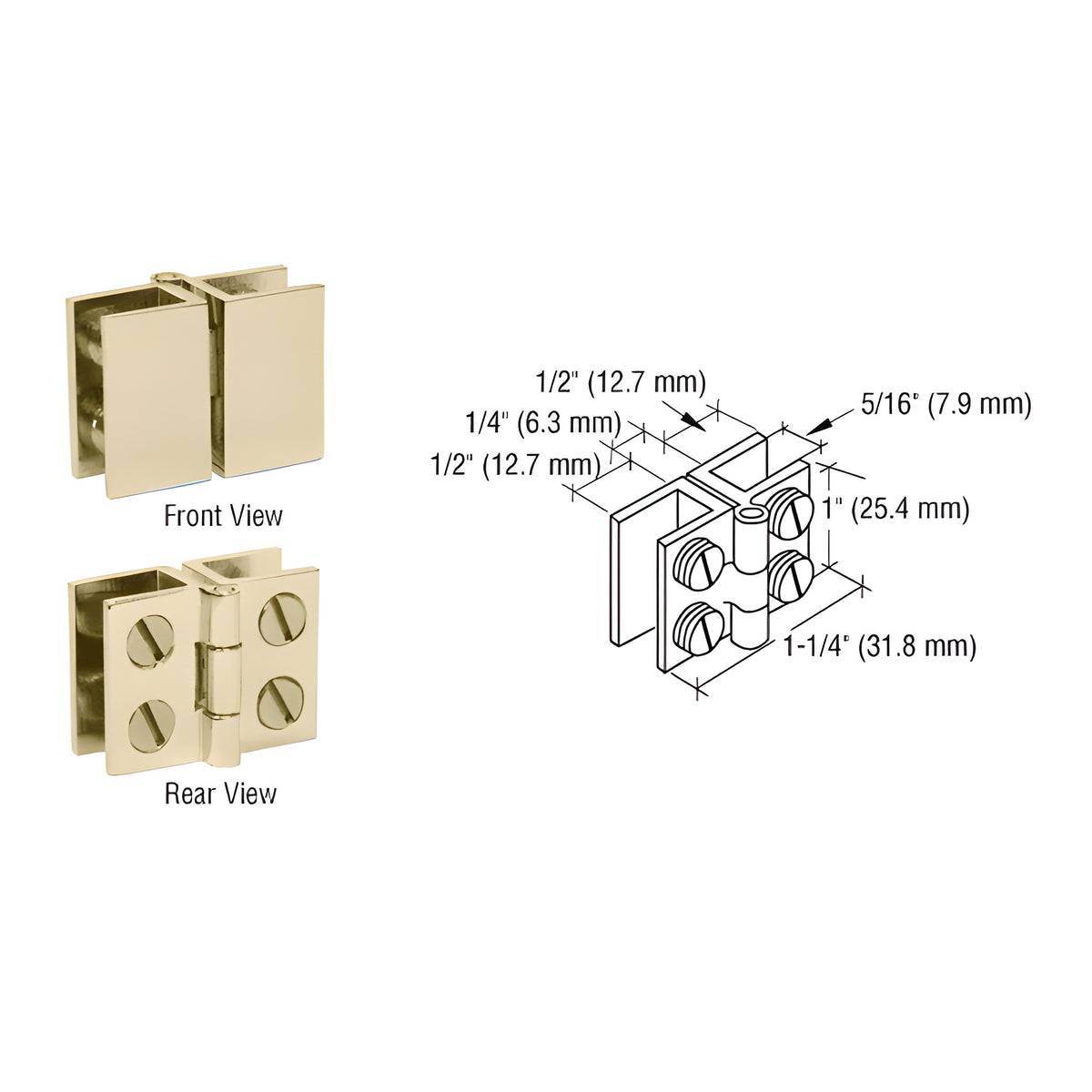 CRL Brass Mini Glass-to-Glass Set Screw Inswing Hinge