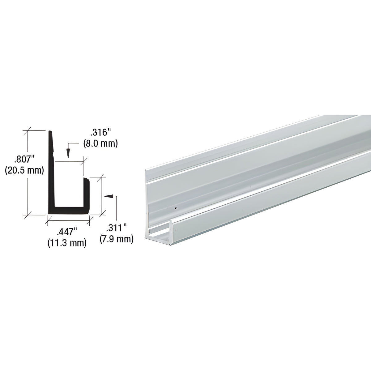 CRL Brite Anodized Canadian Style 1/4" Standard Bottom "J" Channel