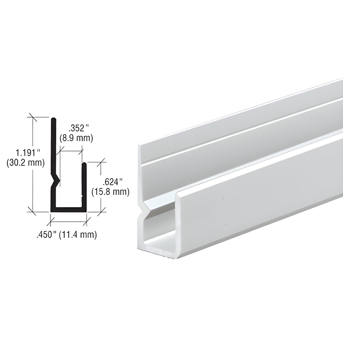 CRL Brite Anodized Deep Nose Heavy Indented Back Aluminum 1/4" J-Channel