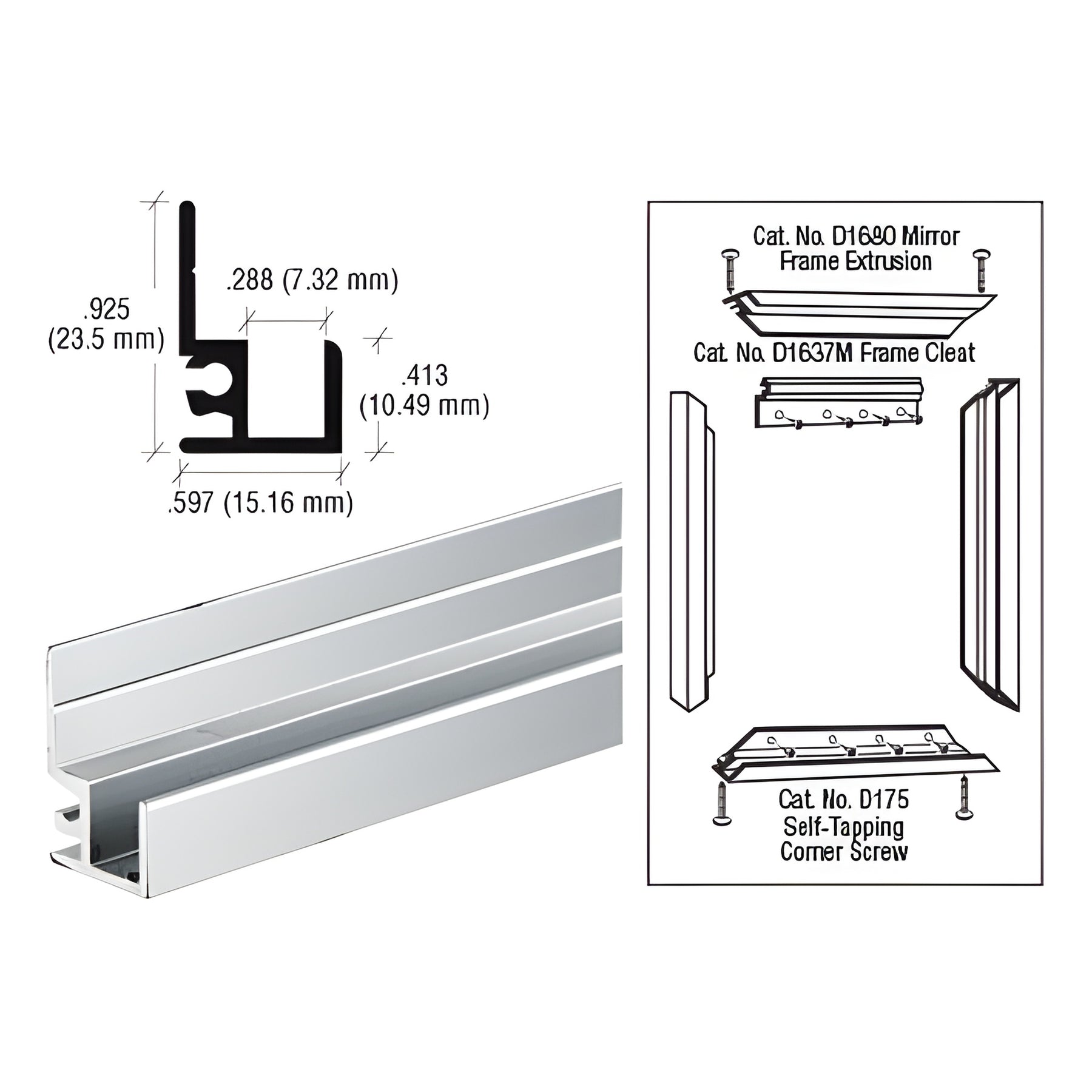 CRL Brite Anodized "Make It Yourself" Mirror Frame Extrusion
