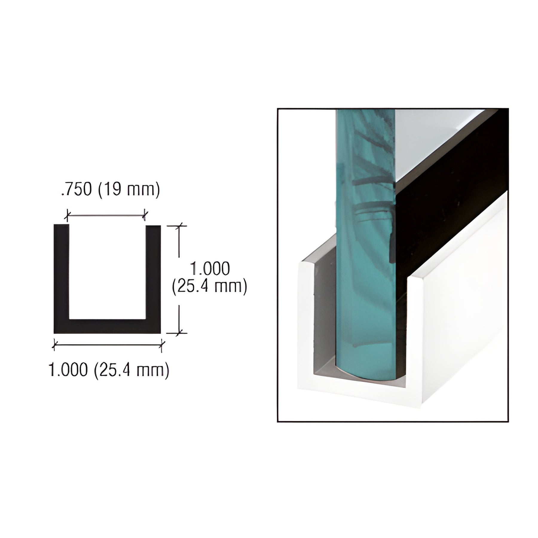 CRL Brite Anodized Wet / Dry Glaze 1" Deep U-Channel Custom Length