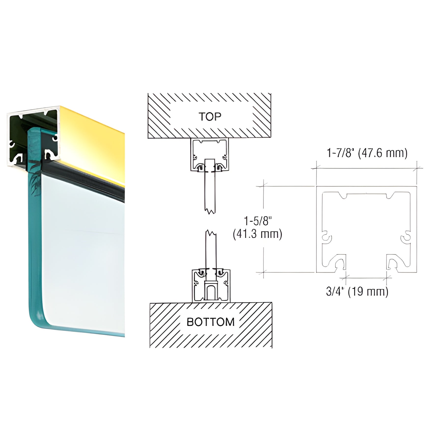 CRL Brite Gold Anodized Wide U-Channel With Top Load Roll-In Glazing Gasket for 3/8" and 1/2" Glass - Custom Length
