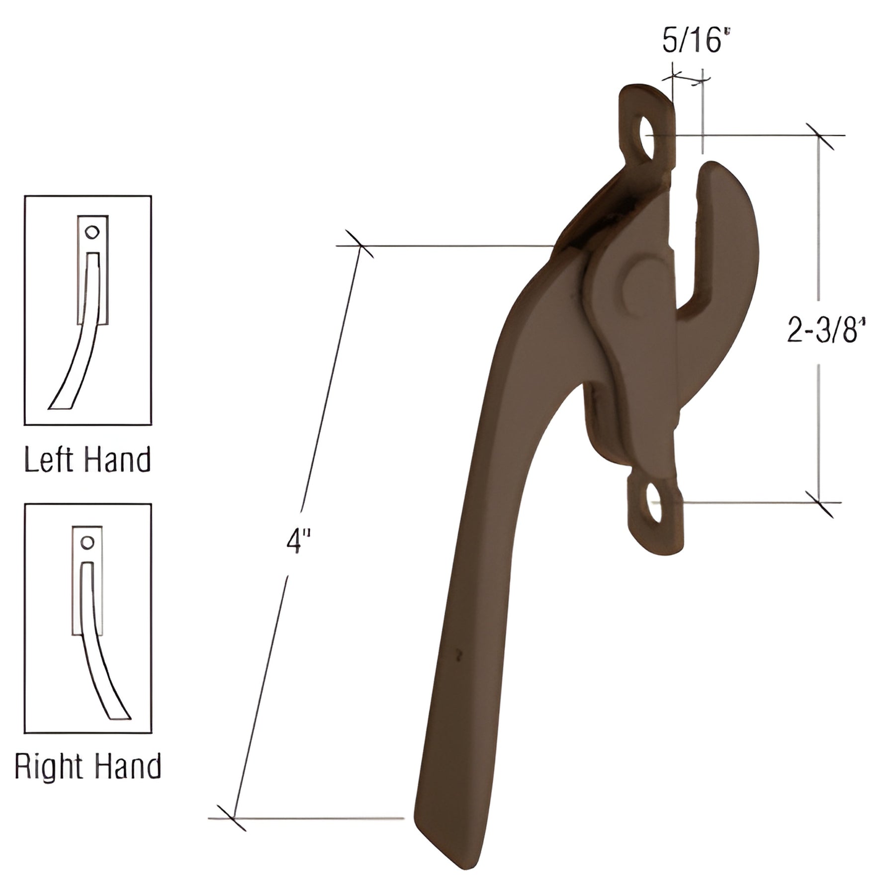 CRL Bronze Left Hand Casement Window Lock - 2-3/8" Screw Holes
