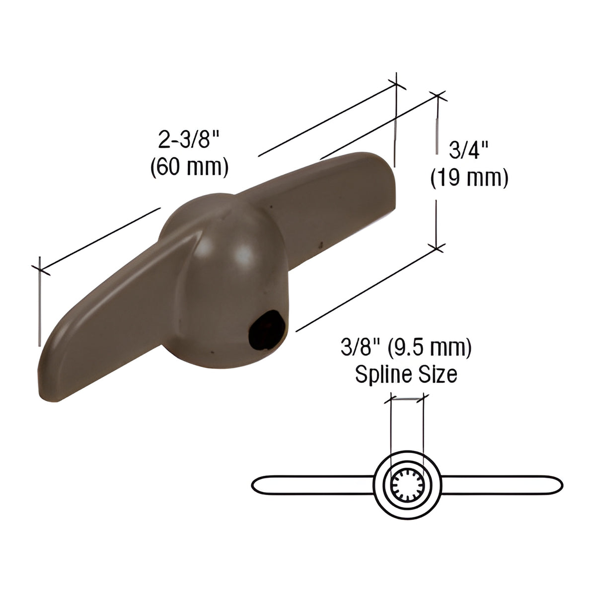 CRL Bronze T-Crank Casement Operator Handles 3/8" Spline - 2-3/8" Length
