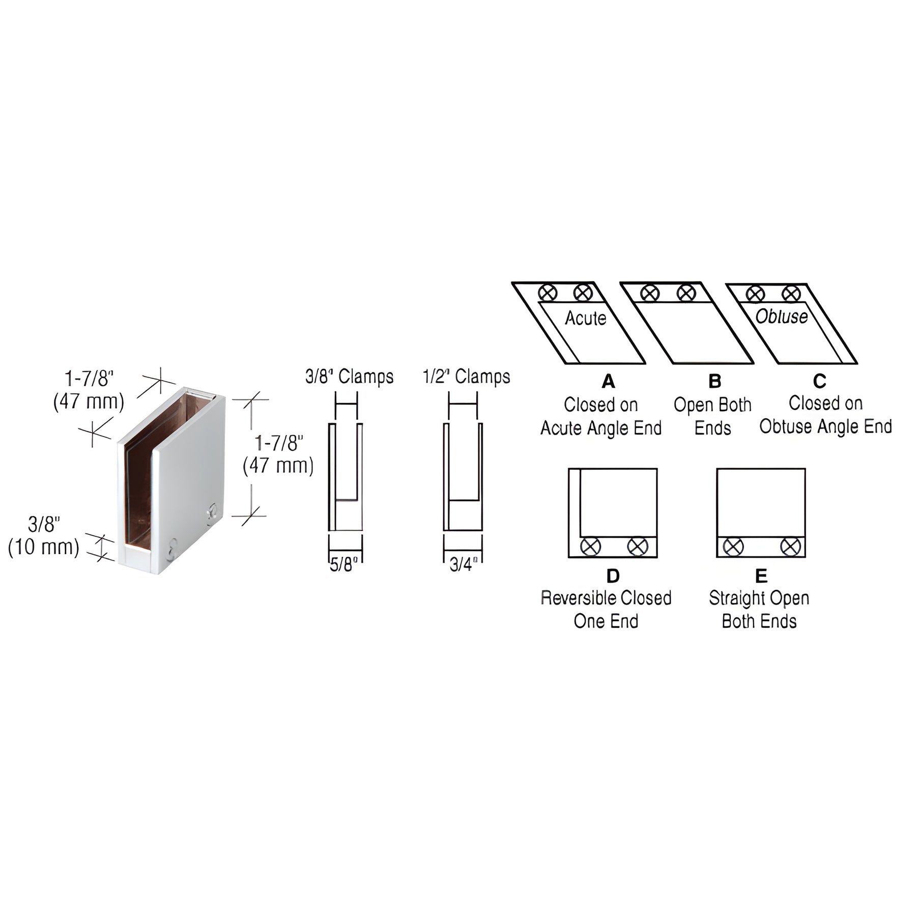 CRL Brushed Nickel 1/2" 90 Degree Straight End Clamp Type "D" Stair and Walkway Railings