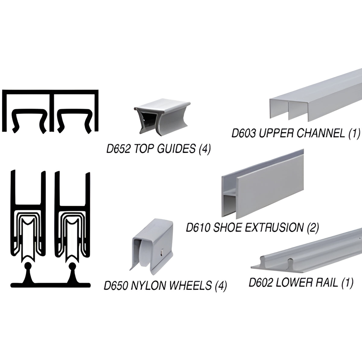 CRL Brushed Nickel 36" Packaged Track Assembly D603 Upper and D602 Lower Track With Nylon Wheels