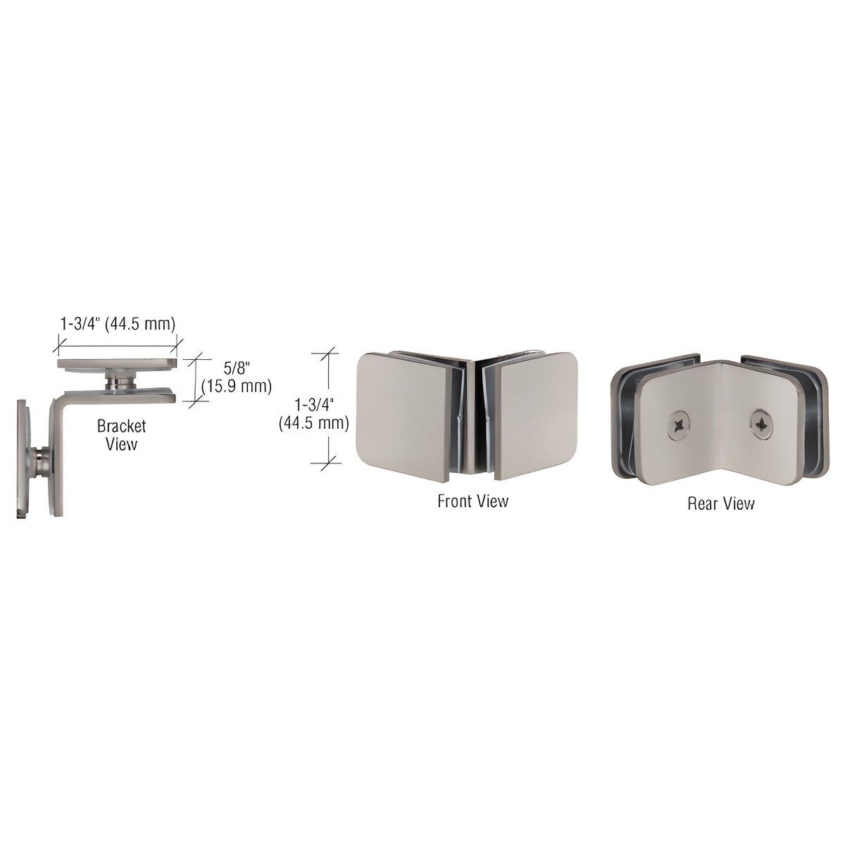CRL Brushed Nickel 90 Degree Traditional Style Glass-to-Glass Clamp