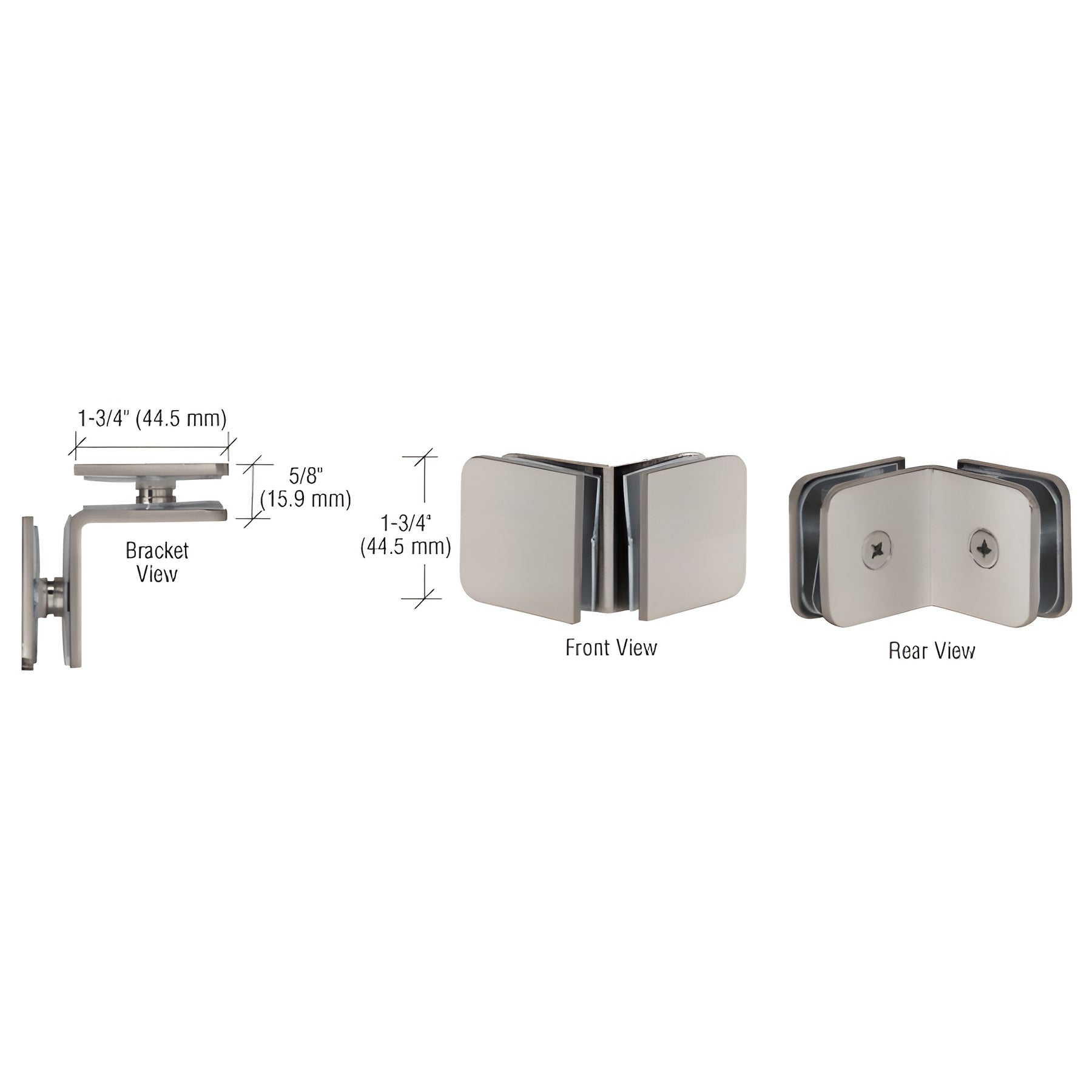 CRL Brushed Nickel 90 Degree Traditional Style Glass-to-Glass Clamp