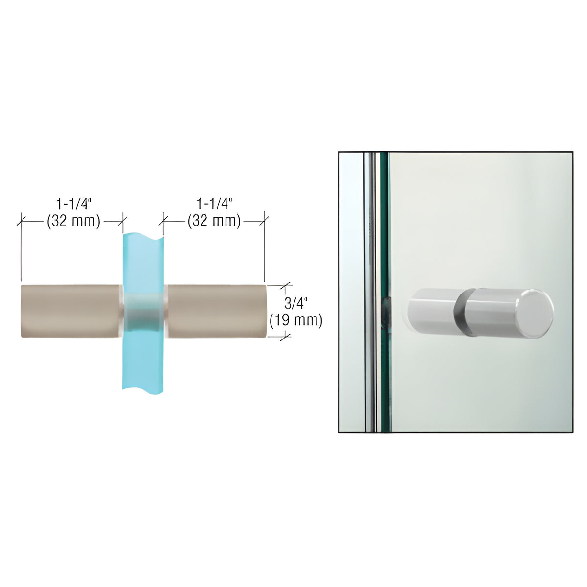 CRL Brushed Nickel Cylinder Style Back-to-Back Shower Door Knobs