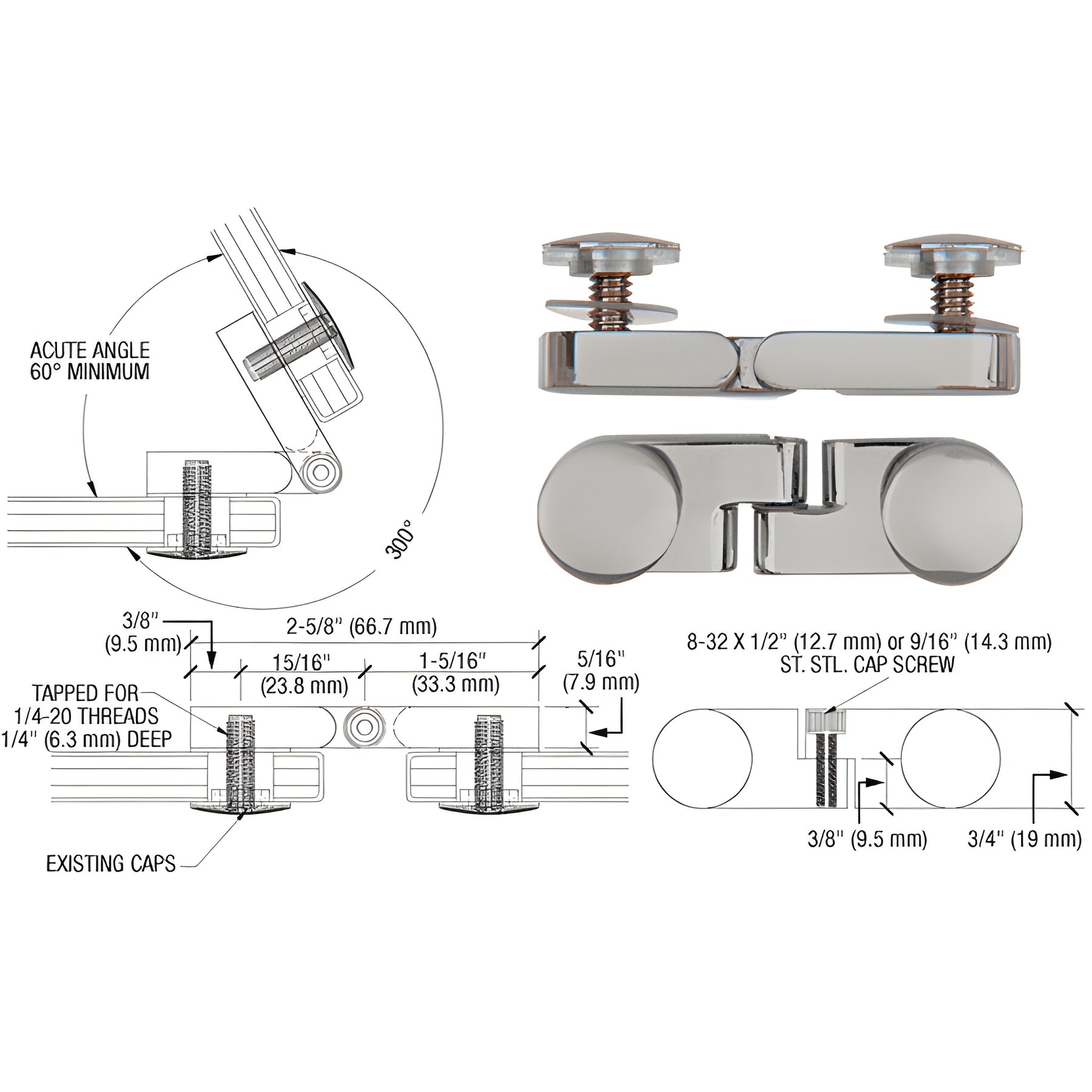CRL Brushed Nickel Low Profile Cap Angle Panel Connector