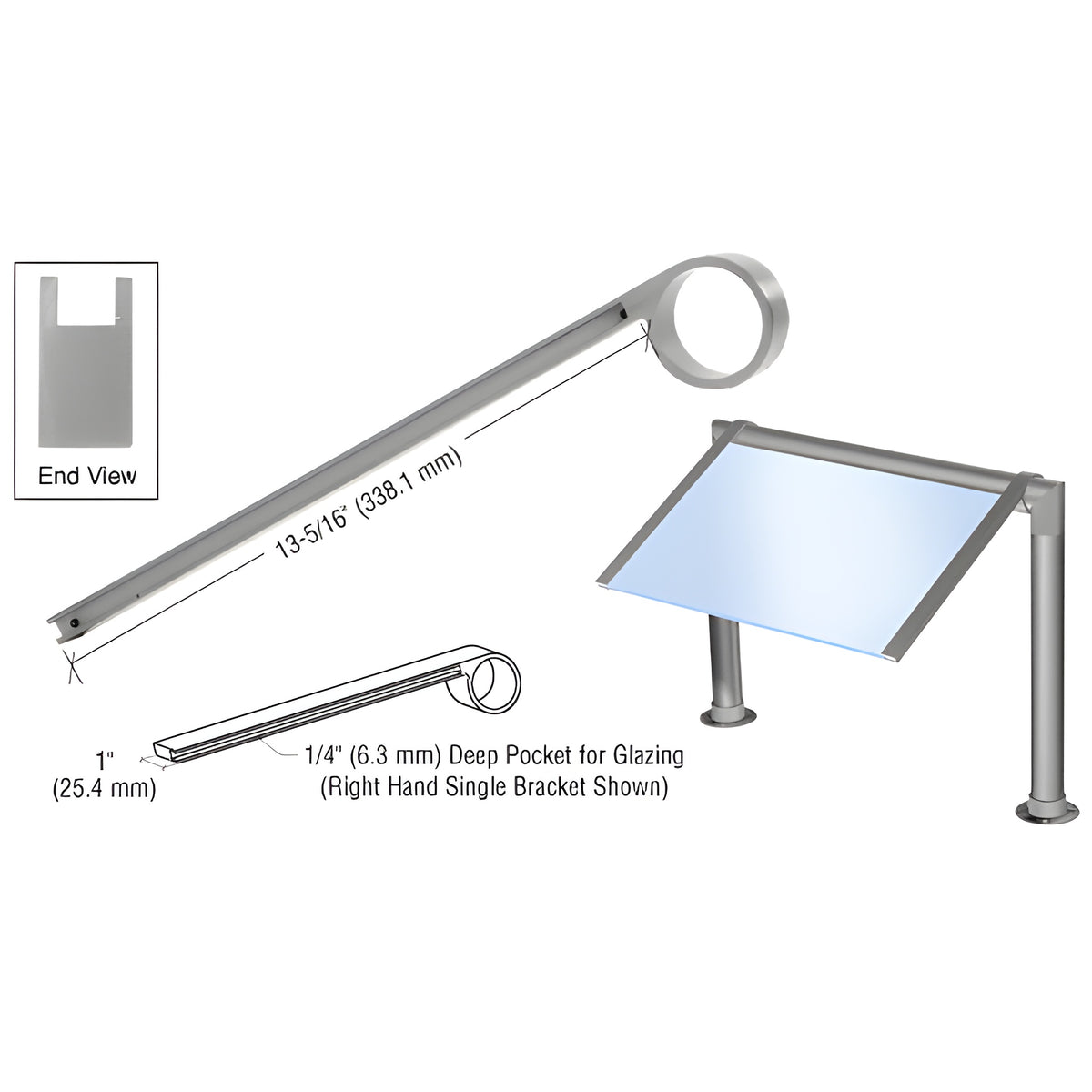 CRL Brushed Nickel Right Hand Single Faced Sneeze Guard Bracket for 2" Tubing