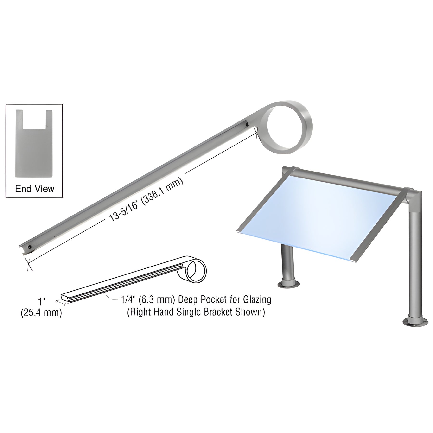 CRL Brushed Nickel Right Hand Single Faced Sneeze Guard Bracket for 2" Tubing