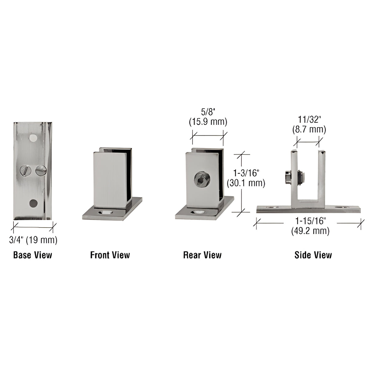 CRL Brushed Nickel Short Leg Set Screw Clamp for 1/4" to 5/16" Glass