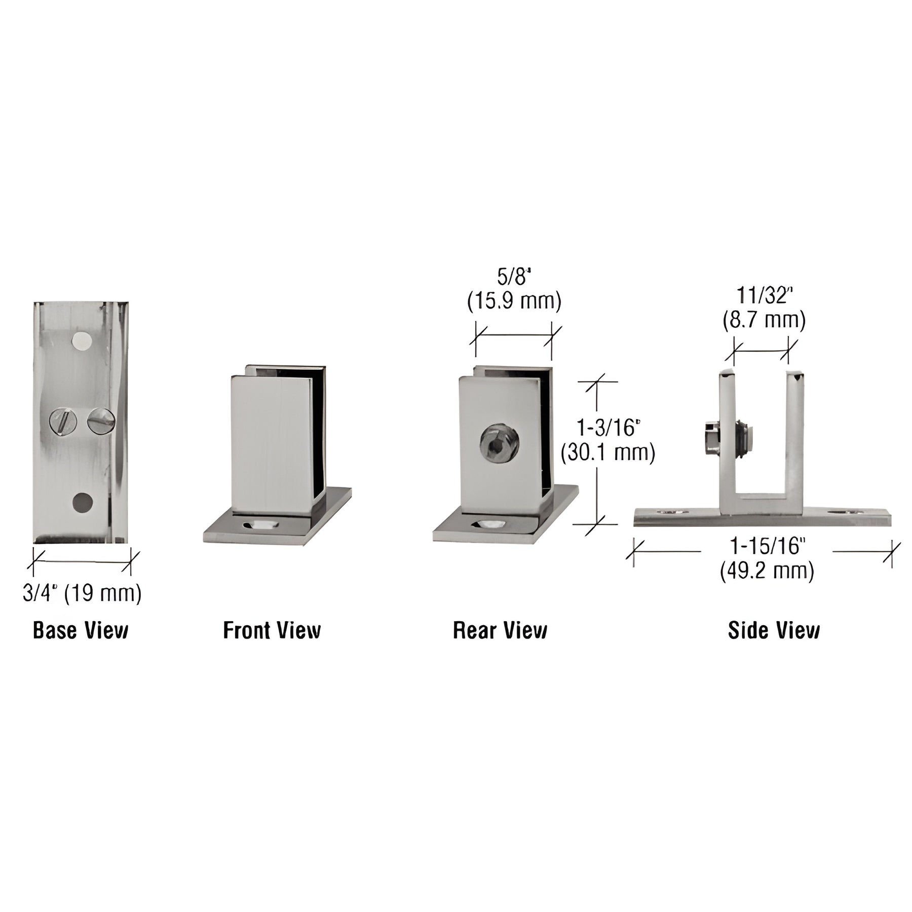 CRL Brushed Nickel Short Leg Set Screw Clamp for 1/4" to 5/16" Glass
