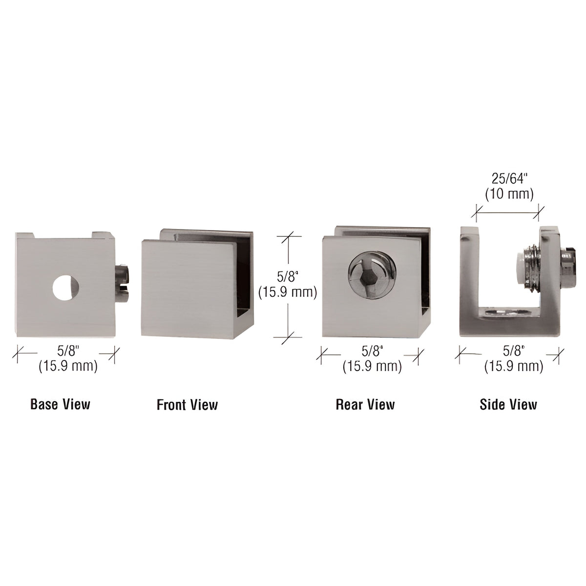 CRL Brushed Nickel Small Set Screw Clamp for 1/4" to 5/16" Glass - 10/Pk