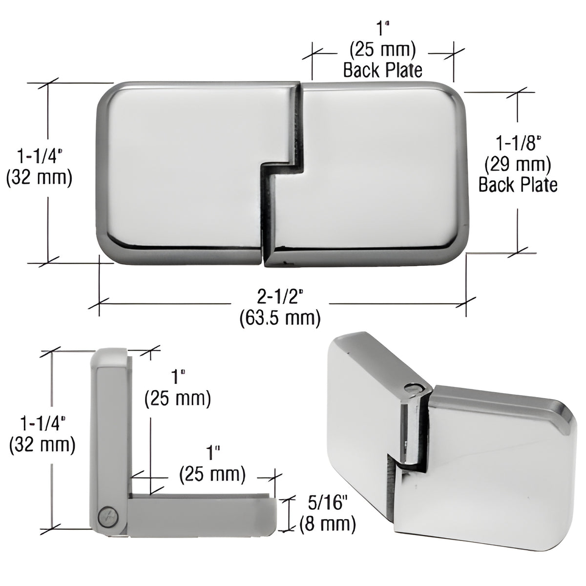 CRL Brushed Nickel UV Bond Classic Series Glass Door Hinge