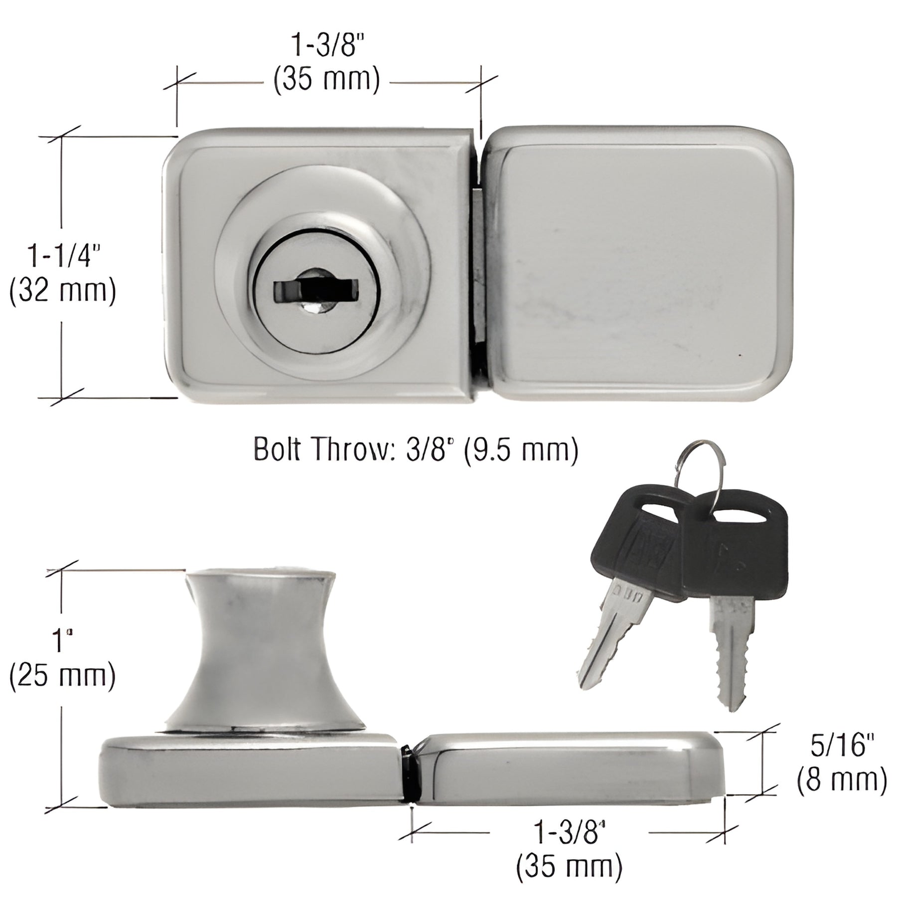 CRL Brushed Nickel UV Bond Classic Series Glass Door Lock and Keeper for Double Doors - Keyed Alike