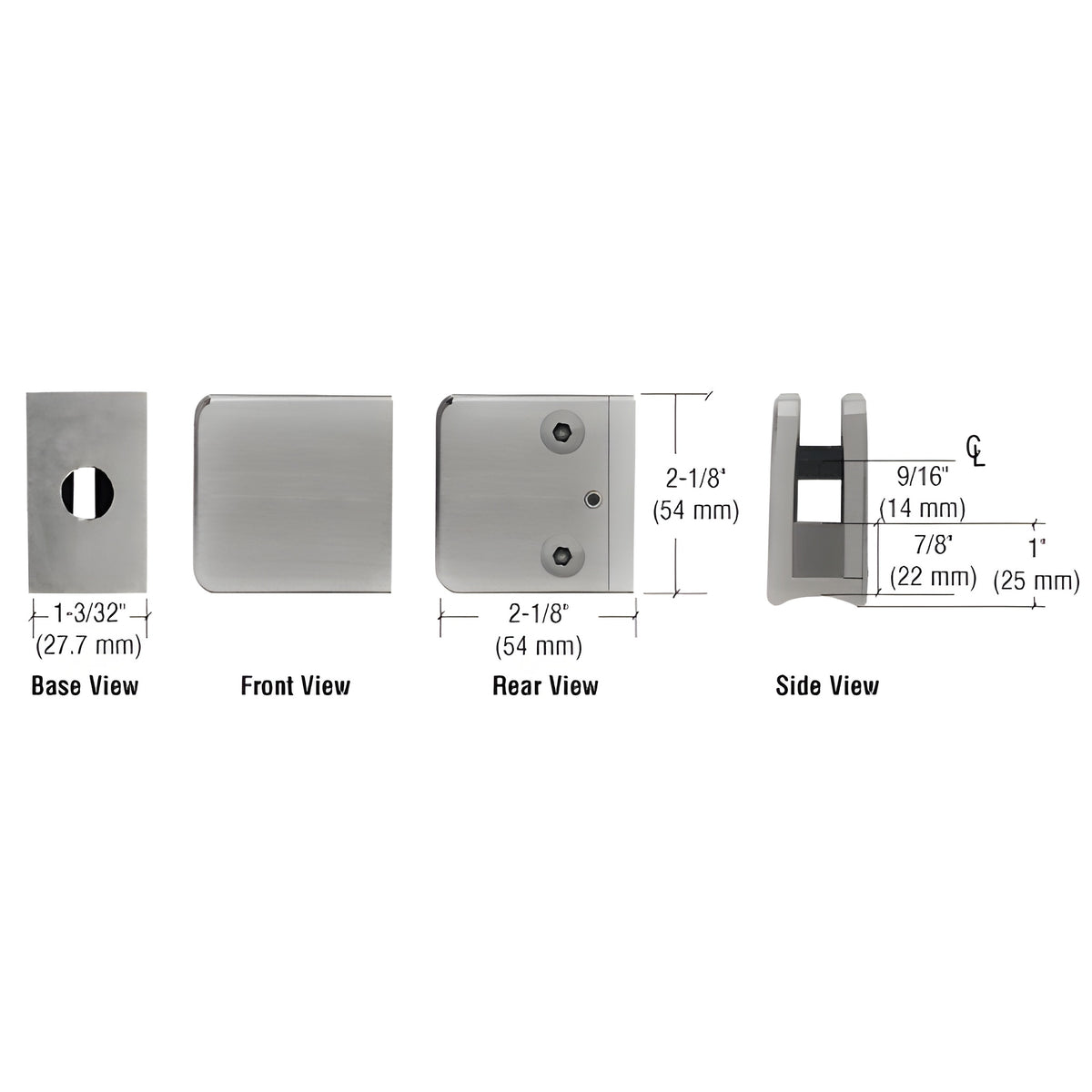 CRL Brushed Nickel Z-Series Large Square Clamp for 3/8" Glass