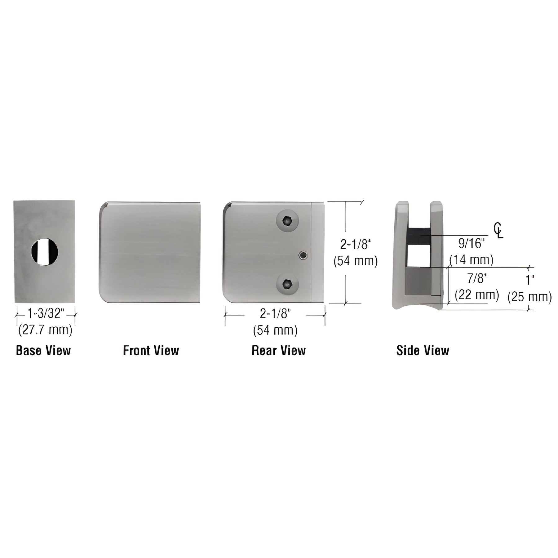 CRL Brushed Nickel Z-Series Large Square Clamp for 3/8" Glass