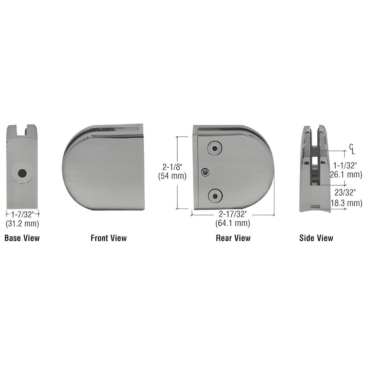 CRL Brushed Nickel Z-Series Round Type Radius Base Zinc Clamp for 1/2" Glass