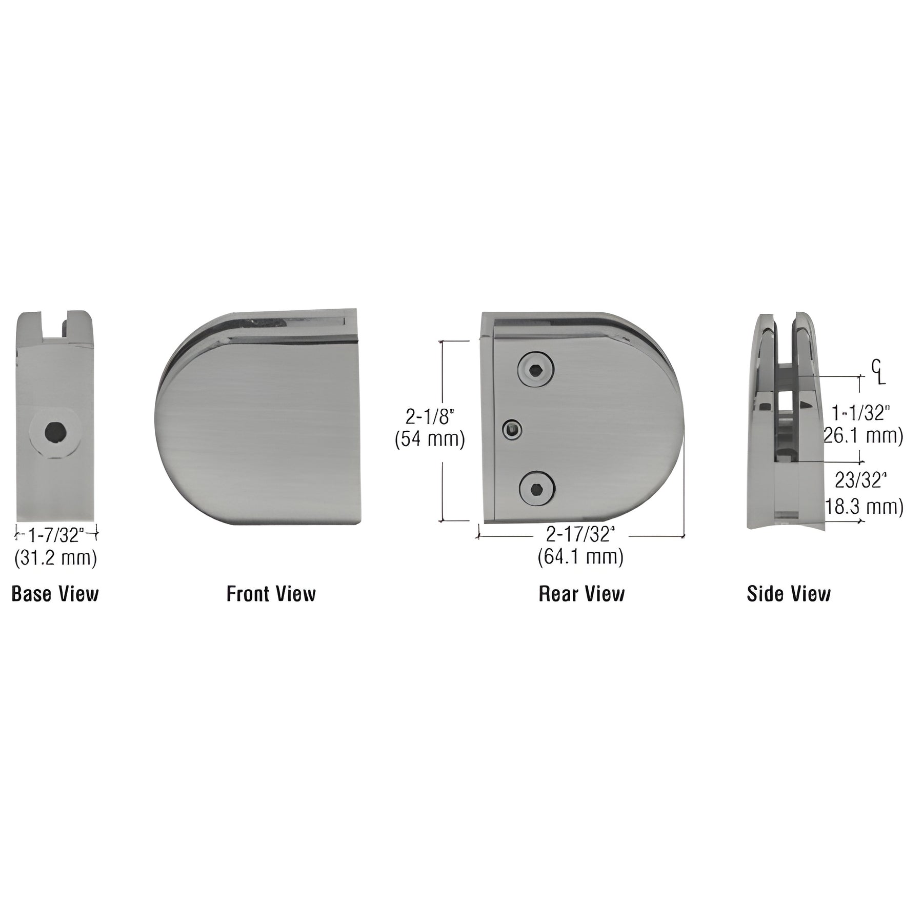CRL Brushed Nickel Z-Series Round Type Radius Base Zinc Clamp for 1/2" Glass