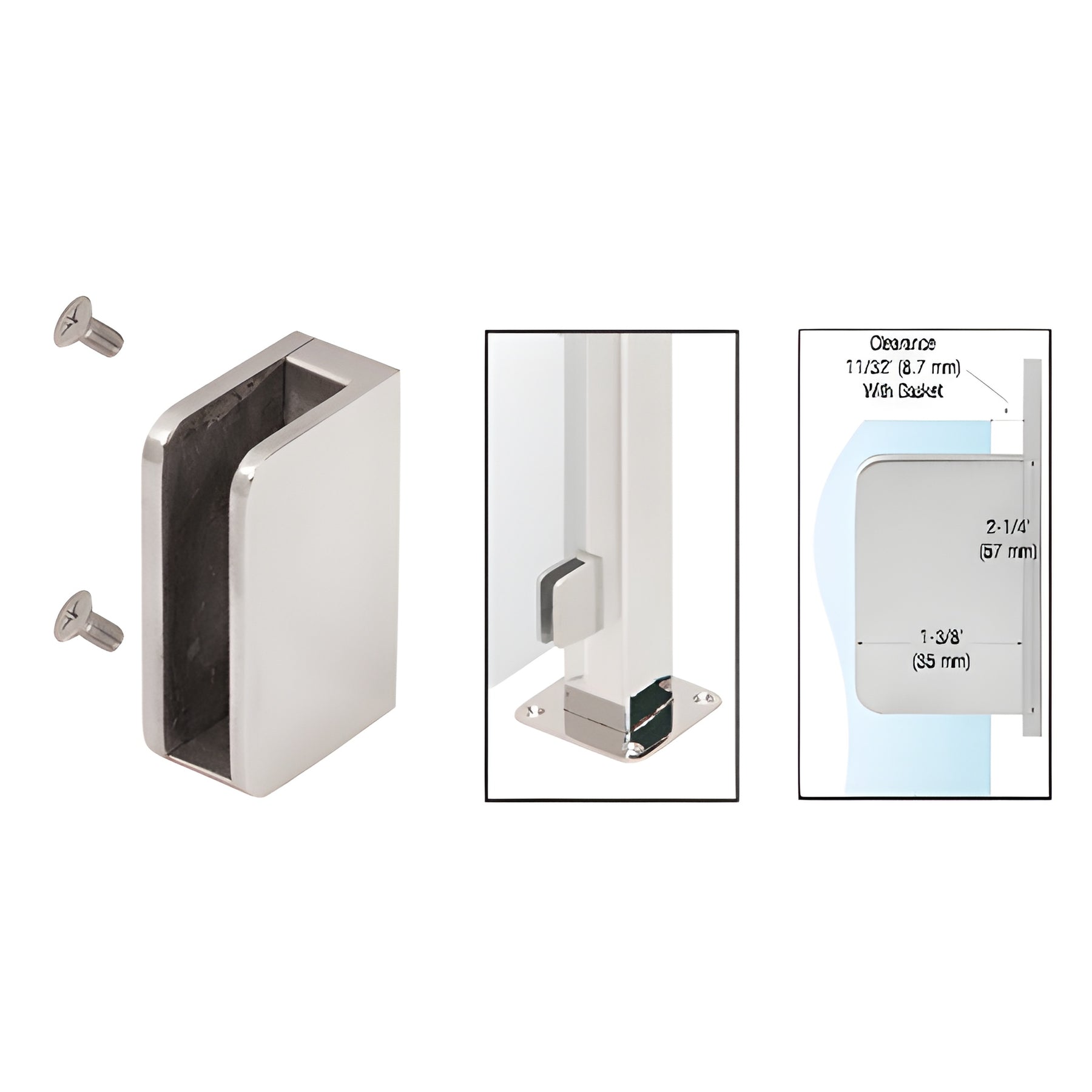 CRL Brushed Stainless 1/4" Closed Bottom Right Hand Flat Base Glass Clip