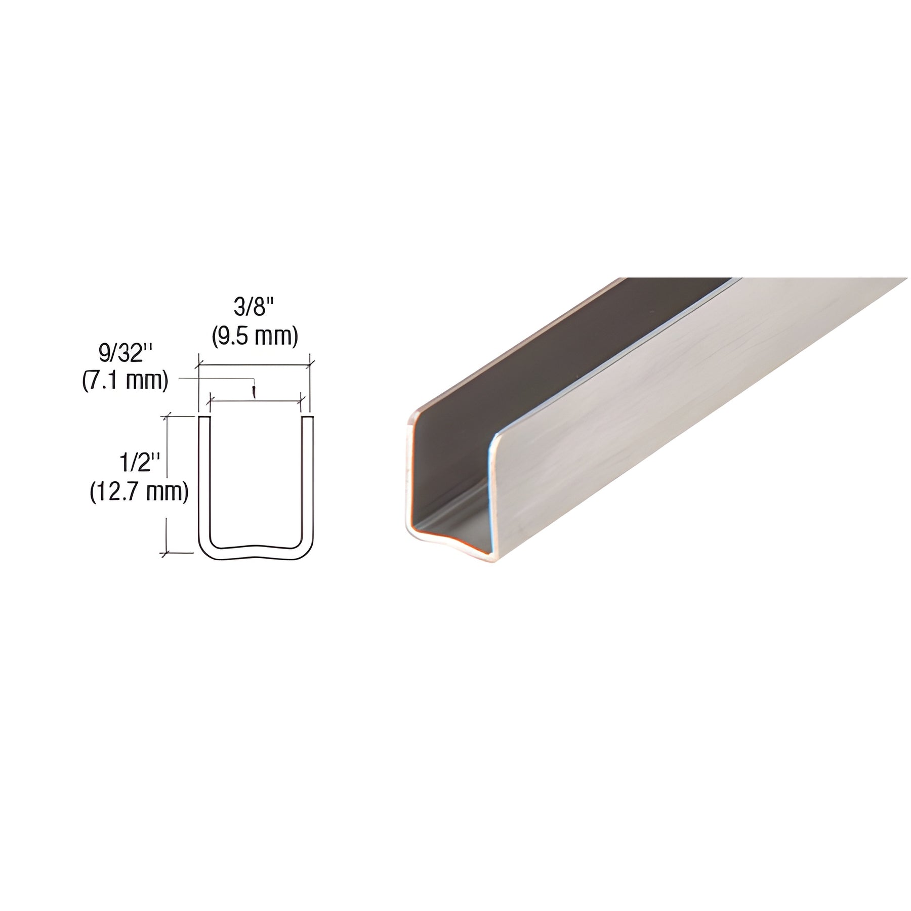 CRL Brushed Stainless 1/4" Radiused Back U-Channel - 144"