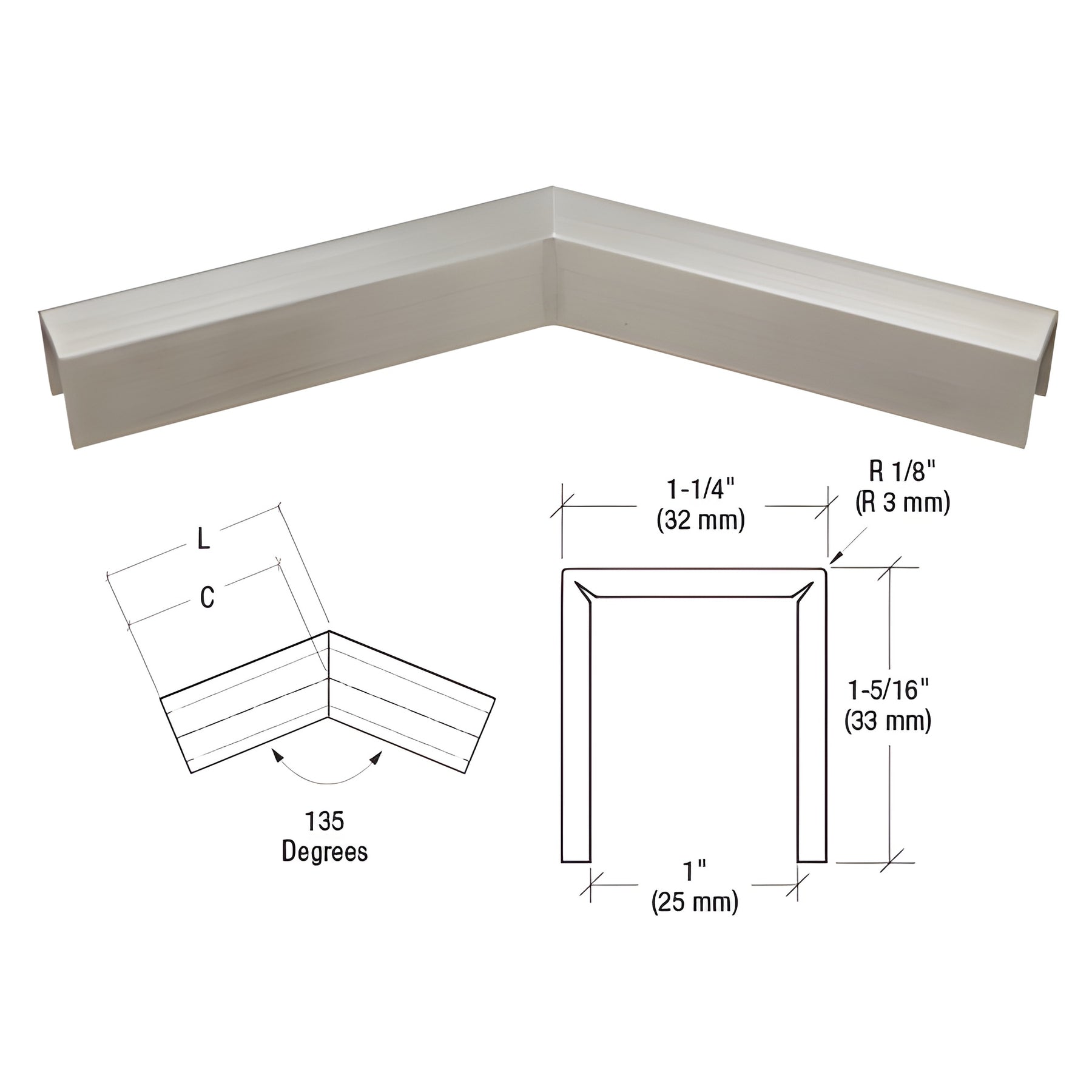 CRL Brushed Stainless 11 Gauge 135 Degree Horizontal Corner for 3/4" Glass Crisp Corner Low Profile Cap Rail