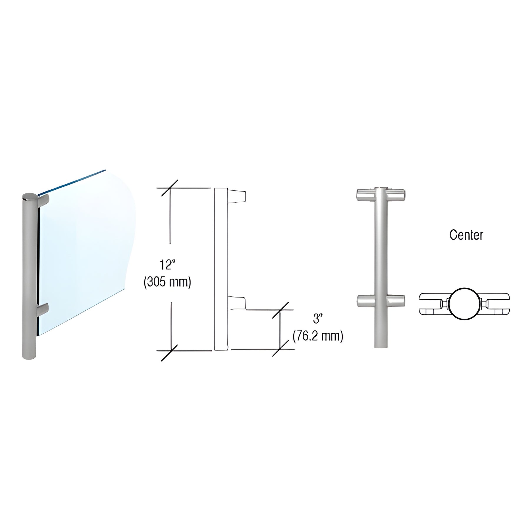 CRL Brushed Stainless 12" x 1" HB55 Slimline Series Round Partition Center Post