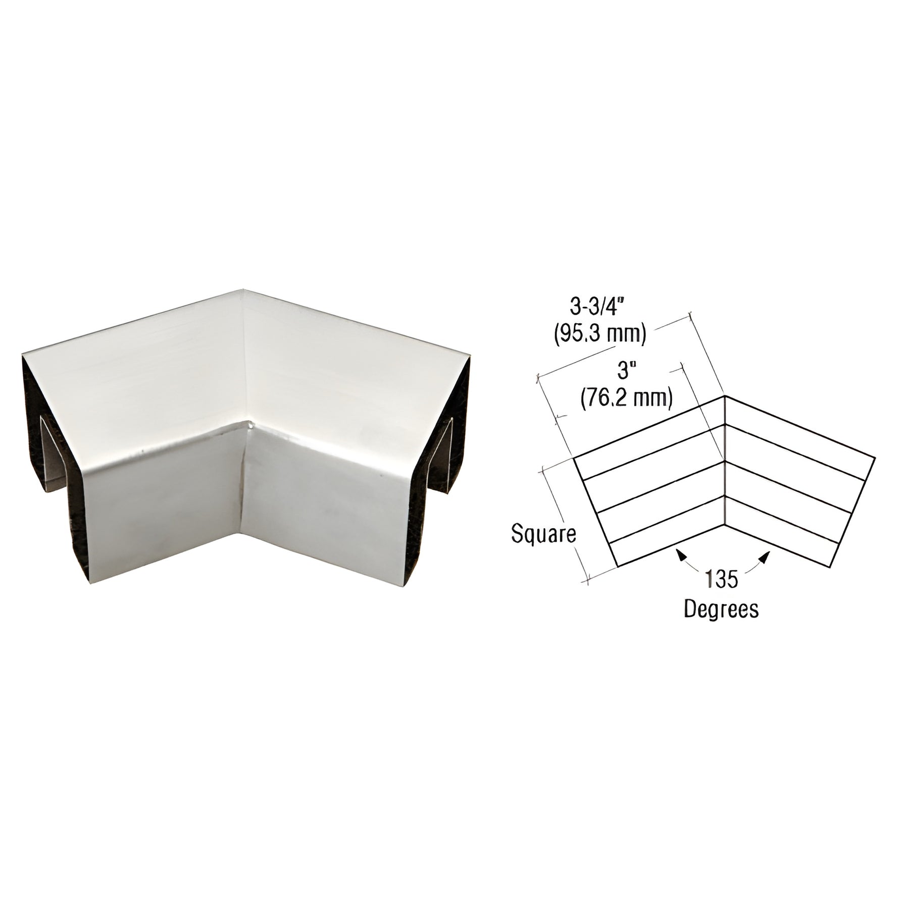 CRL Brushed Stainless 135 Degree Crisp Corner Square Cap Horizontal Corners