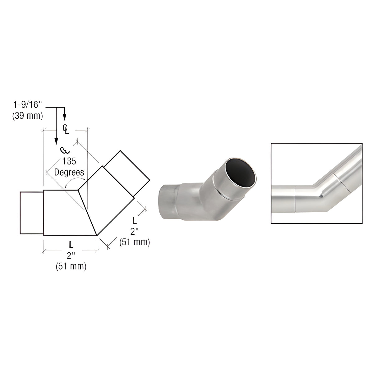 CRL Brushed Stainless 135 Degree Flush Angle for 2" Tubing