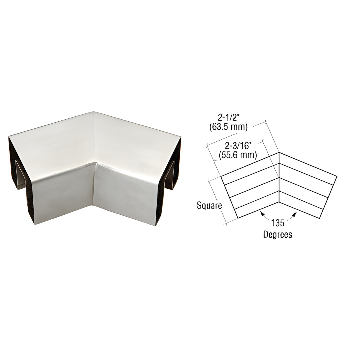 CRL Brushed Stainless 135 Degree Horizontal Corner for 1-1/2" Square Glass Cap Railing
