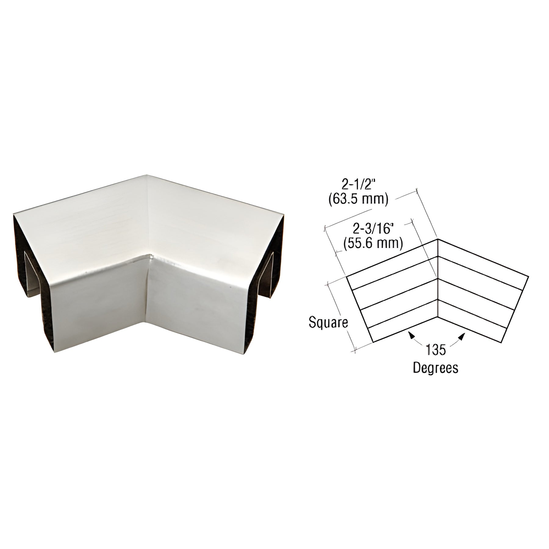 CRL Brushed Stainless 135 Degree Horizontal Corner for 1-1/2" Square Glass Cap Railing