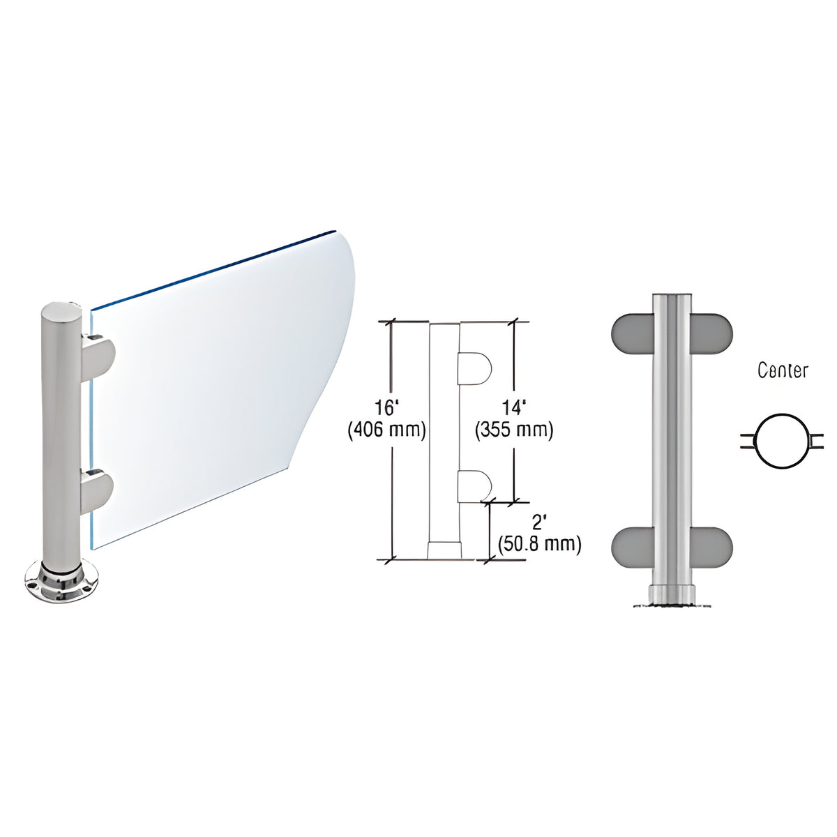 CRL Brushed Stainless 16" Round PP06 Elegant Series Counter/Partition Center Post With Air Space