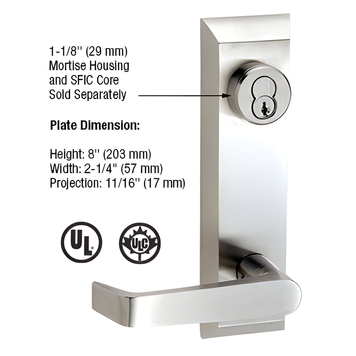 CRL Brushed Stainless 1600 Series Prepped Lever Trim for 1900 Rim Panic Devices