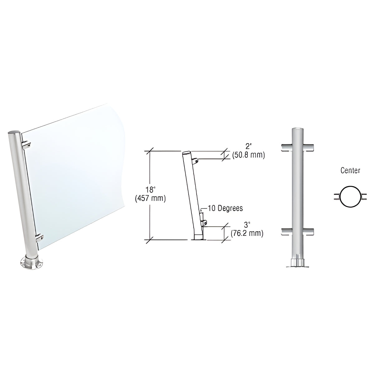 CRL Brushed Stainless 18" High 1-1/2" Round PP46 Contemporary Series Slant Front Counter/Partition Center Post