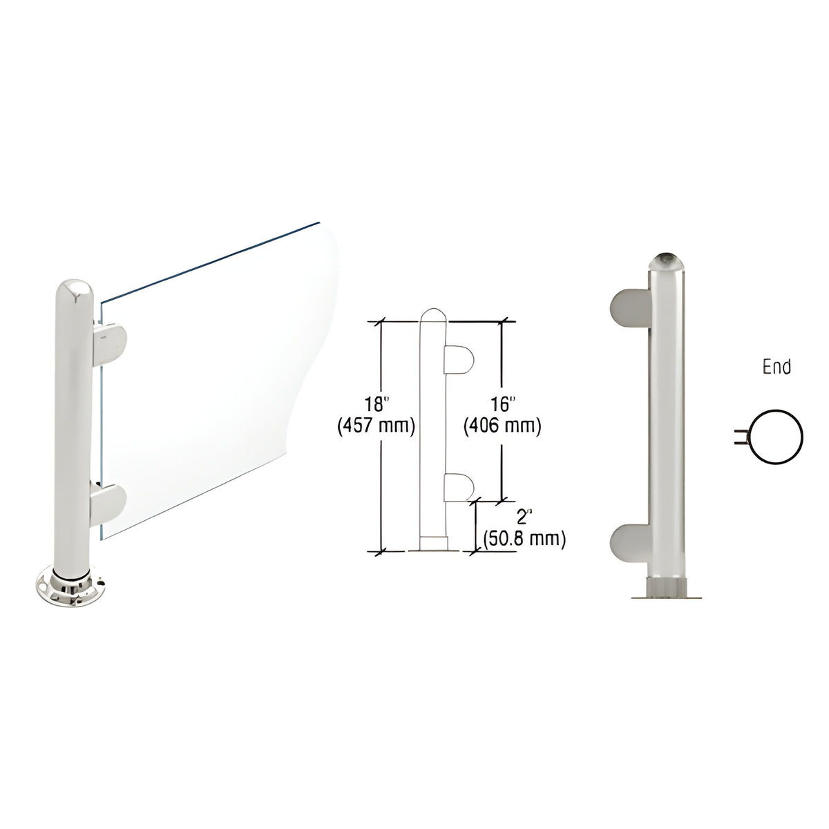 CRL Brushed Stainless 18" Round PP07 Elegant Series Counter/Partition End Post with Air Space