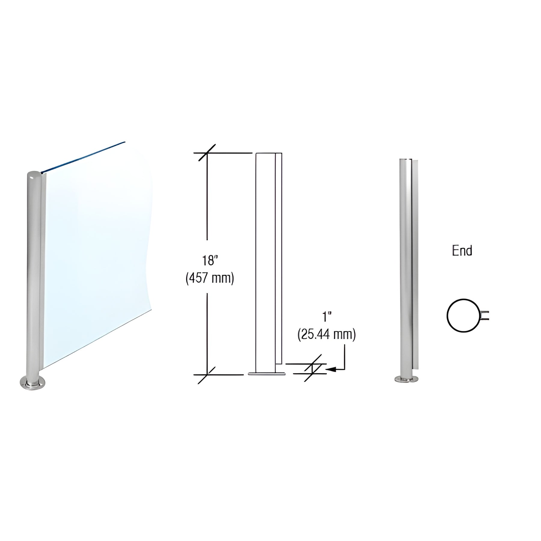 CRL Brushed Stainless 18" x 1" SBPP08 Slimline Series Round End Partition Post