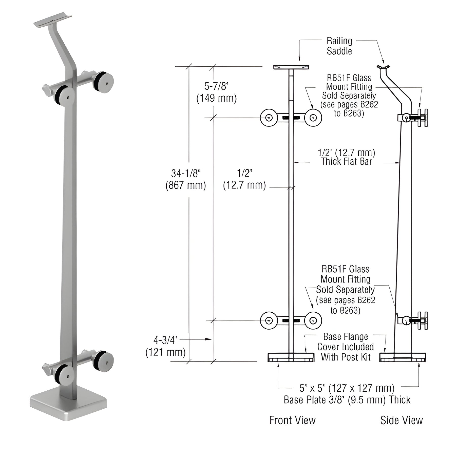 CRL Brushed Stainless 180 Degree Center P5 Series Post Railing Kit