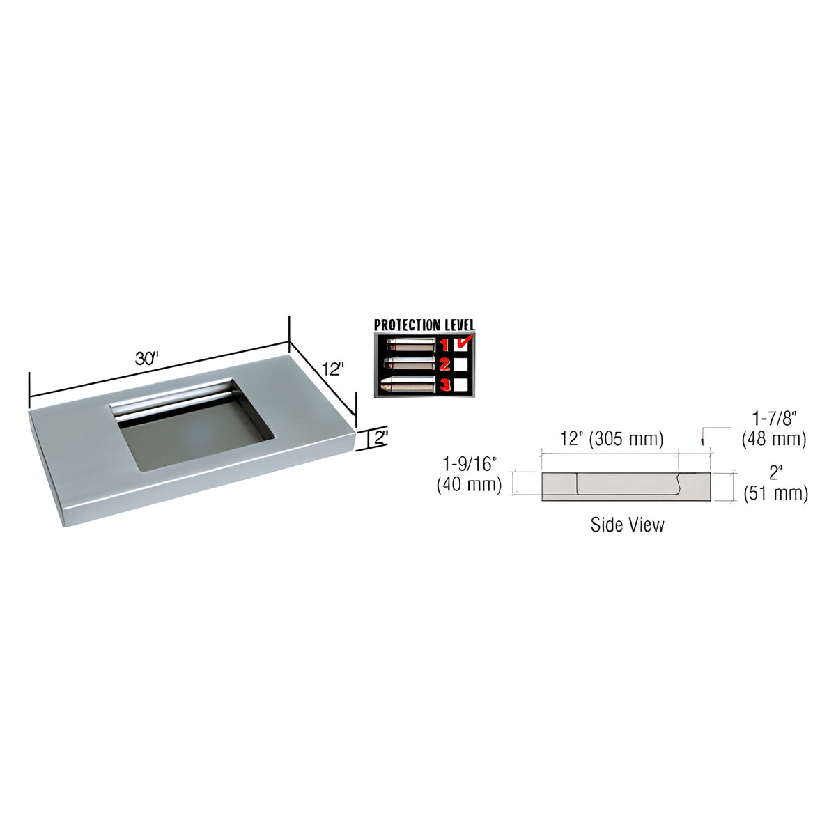 CRL Brushed Stainless 30" Wide x 12" Deep Level 1 Protection Stainless Steel Shelf with Deal Tray