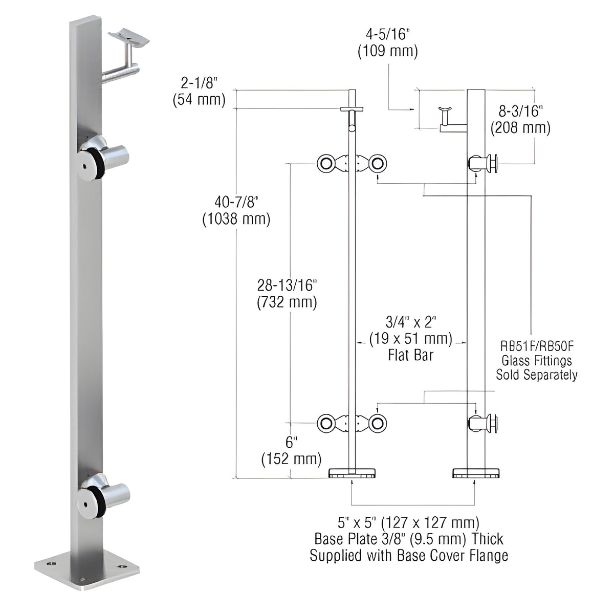 CRL Brushed Stainless 42" P3 Series Left Hand End Post Railing Kit