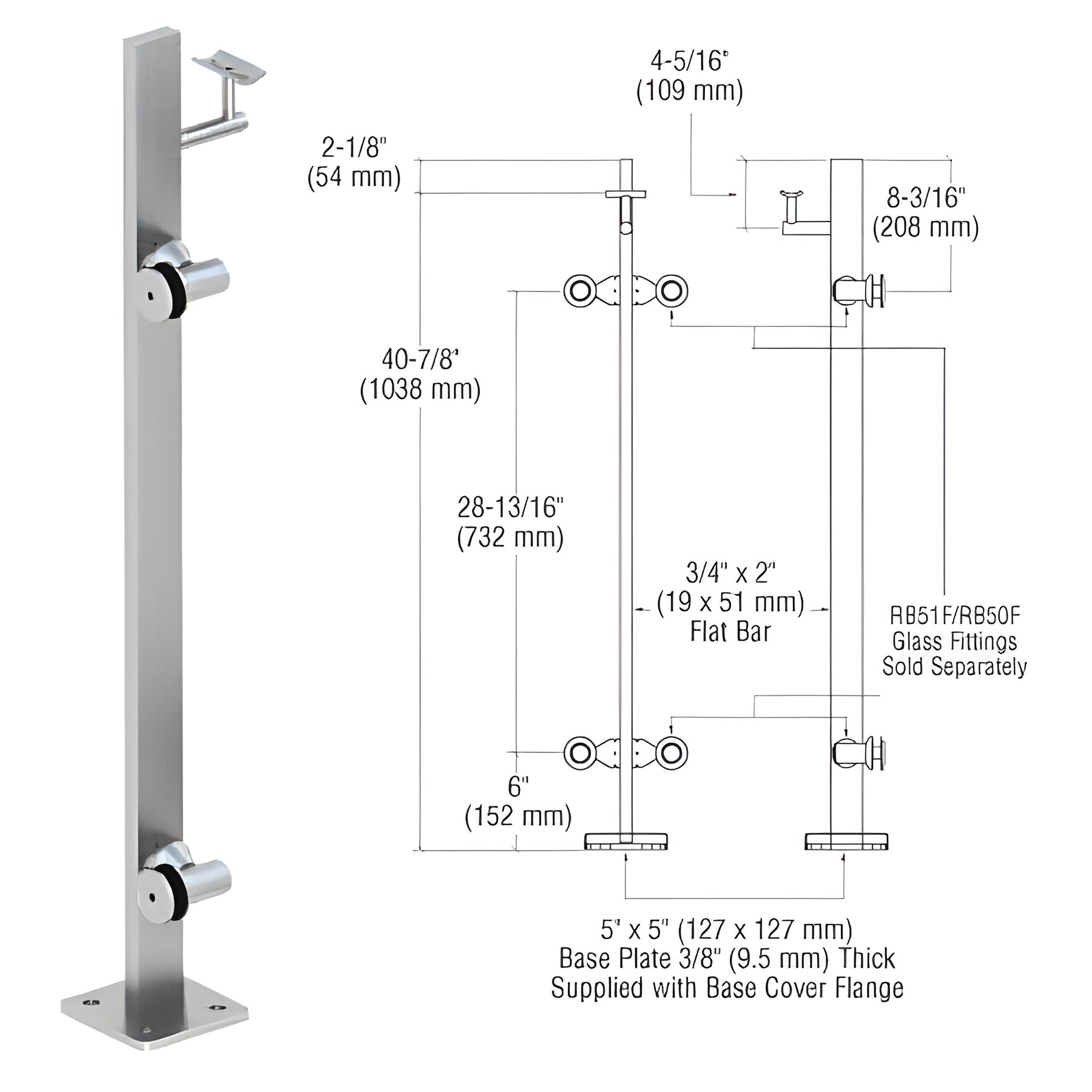 CRL Brushed Stainless 42" P3 Series Left Hand End Post Railing Kit