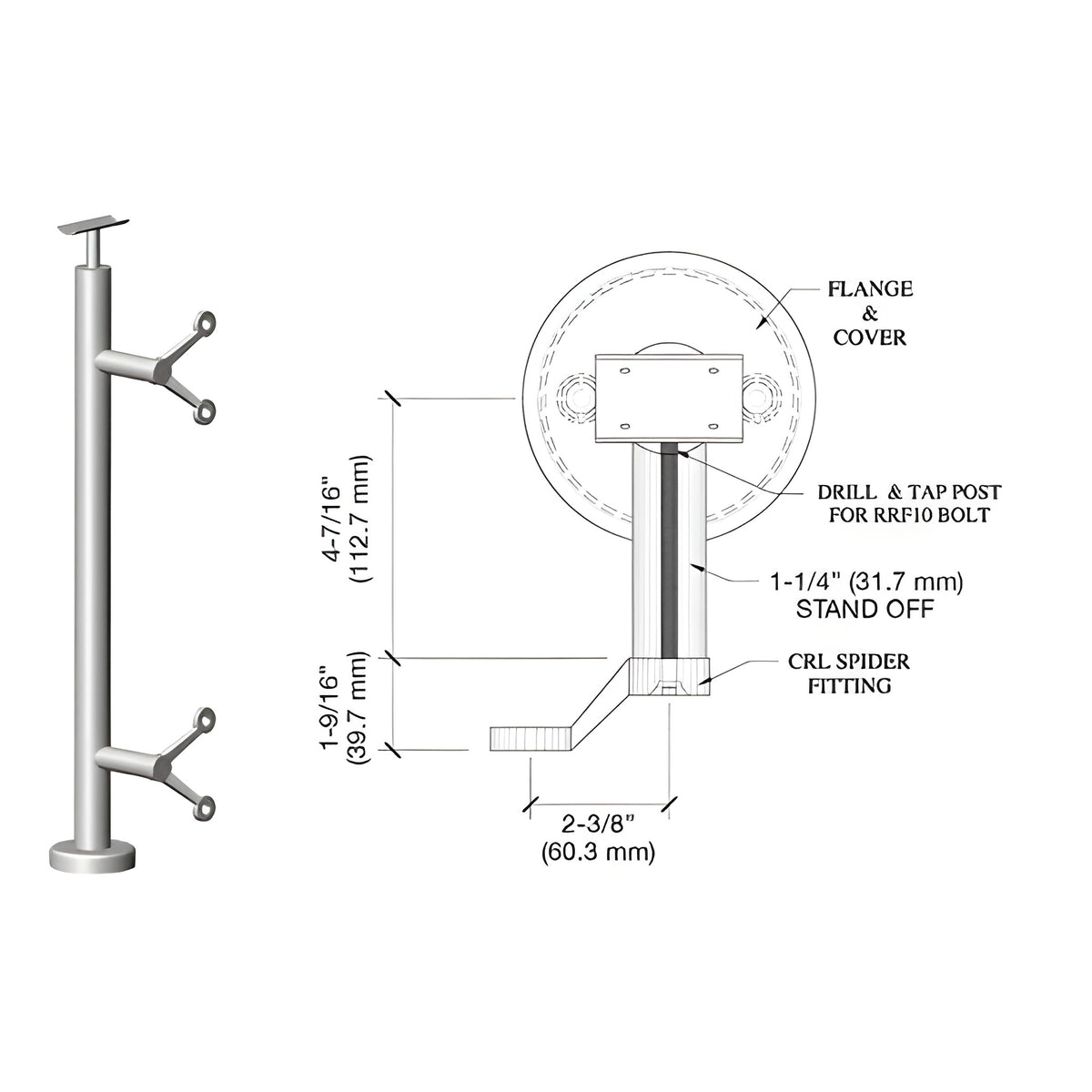 CRL Brushed Stainless 42" P6 Series Spider End Post Railing Kit