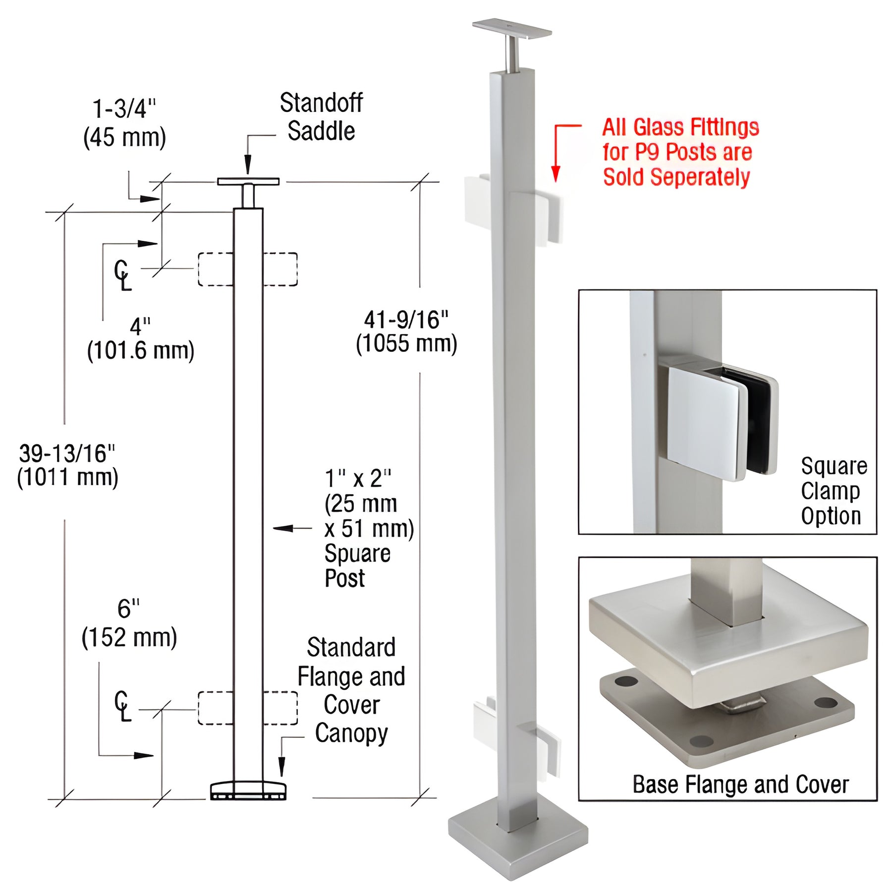 CRL Brushed Stainless 42" P9 Series 180 Degree Center Post Railing Kit