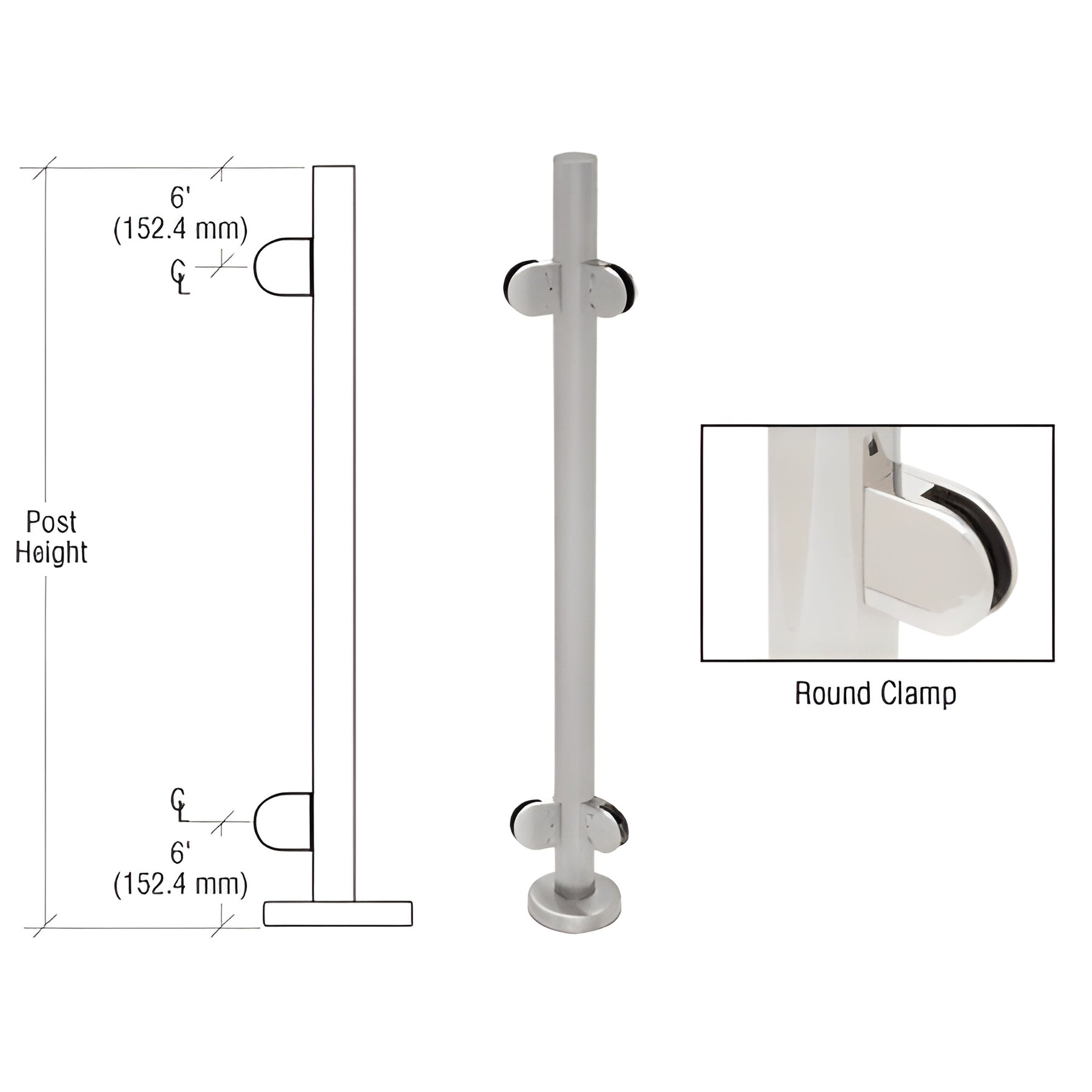CRL Brushed Stainless 42" Steel Round Glass Clamp 135 Degree Center Post Railing Kit