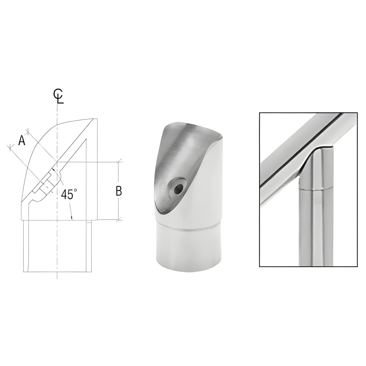 CRL Brushed Stainless 45 Degree Coped Perpendicular Collar for 1" Tubing