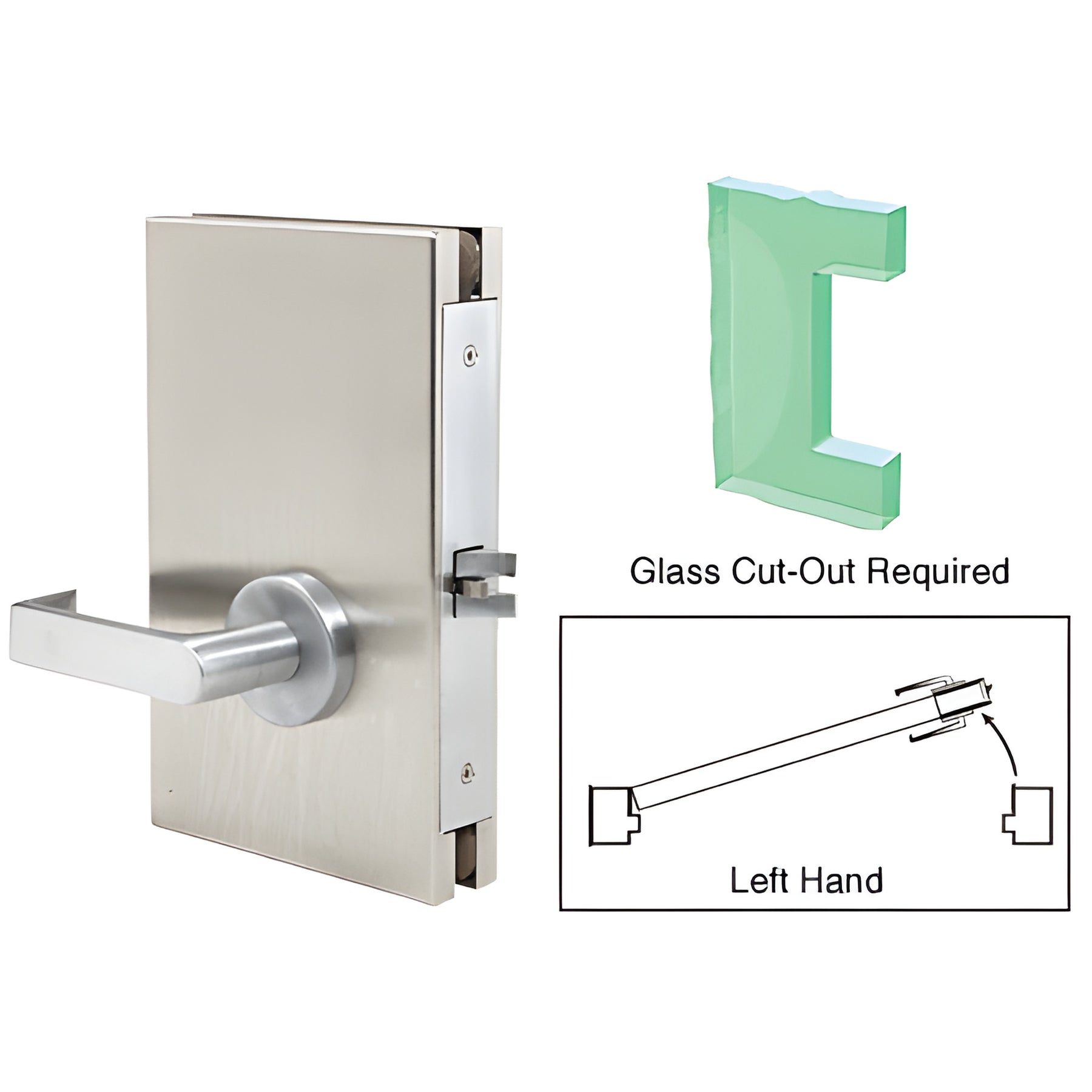 CRL Brushed Stainless 6" x 10" LH Center Lock With Deadlatch in Passage Lock Function
